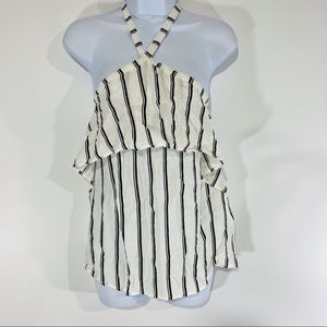 NEW Tart White Black Cross Neck Striped Sleeveless Top